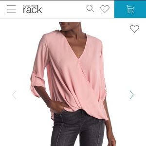 Lush surpluses draped high low blouse. Large.